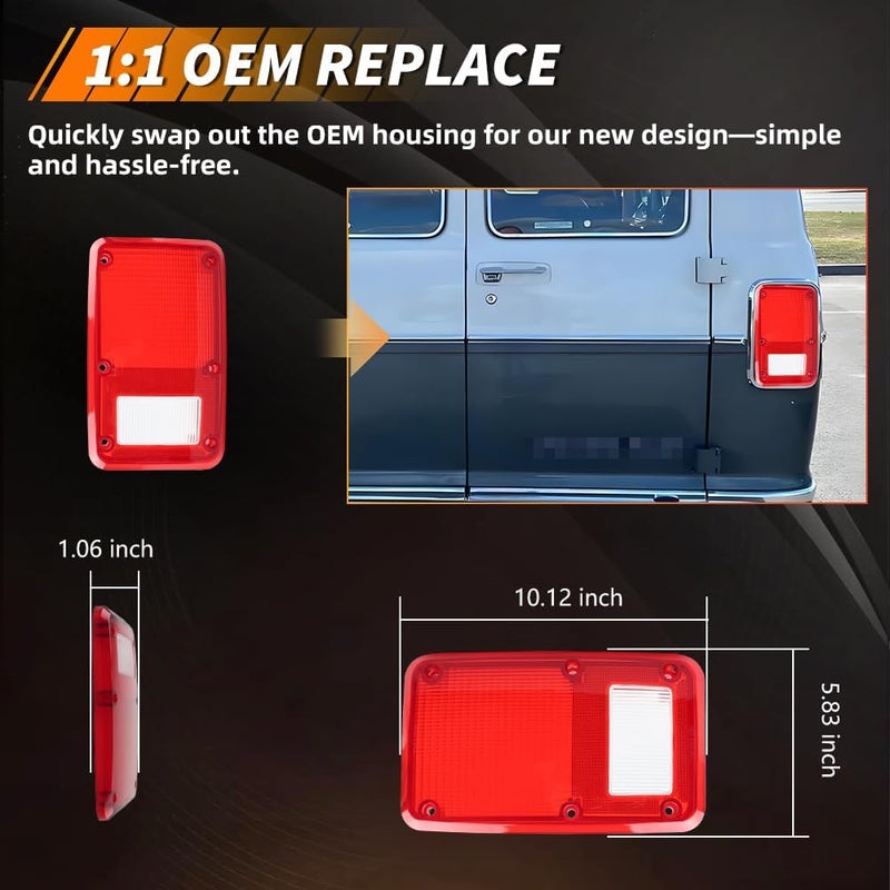 MOTRUM Tail Light Lens Compatible with 1978-1993 Dodge Truck Van, [DOT] [IP67 Waterproof] Tail Lamp Lens (Left + Right), Replace OEM #4057973 4057972 | CH2808102 CH2809102, 1 Pair, Red Lens - Image 5